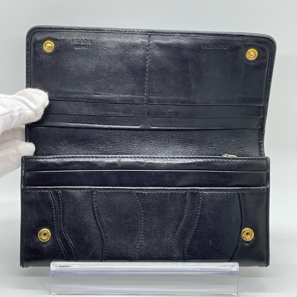 PRADA Black/Nero Nappa Leather Long Wallet stitched wave design - Picture 5 of 13
